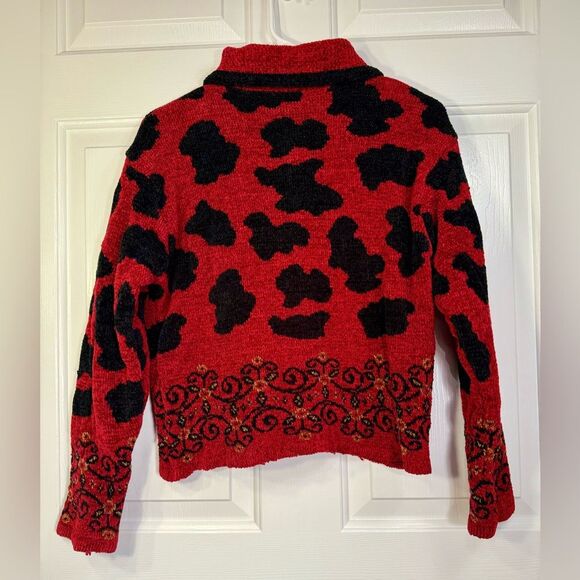 Vintage Tsunami Red Black Abstract Patterned Button Up Cardigan Sweater Size M - Picture 5 of 6
